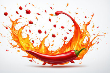Red chili with aesthetic sparks isolated on a white background. Suitable for spicy sauce advertisement covers