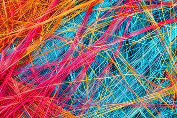 Intricate Web of Fiber Optic Cables Transmitting Data Signals pattern, texture, design, art, illustration, vector, color,