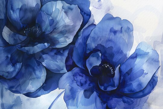 Abstract Indigo Blossom Watercolor Prints: Deep Blue Flower Paintings