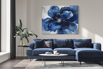 Navy Blue Elegance: Artistic Floral Wall Decor