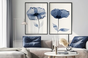 Beautiful Blue Bloom Poster Designs for an Elegant Ambiance in Interior Decor