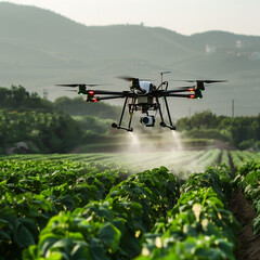 Fototapeta premium a drone flying over a large farm spraying pesticides