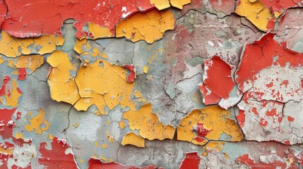Damaged paint on a weathered concrete wall creating a grungy surface suitable for background or texture