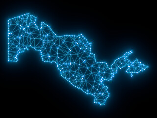 A sketching style of the map Uzbekistan. An abstract image for a geographical design template. Image isolated on black background.