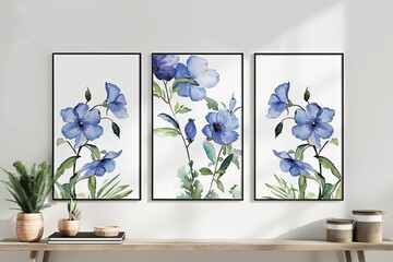 Vertical Botanical Illustration: Blue Bloom Poster for Modern Homes