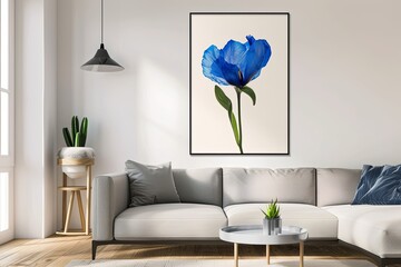 Vertical Botanical Illustration: Modern Decor with Beautiful Blue Bloom Poster