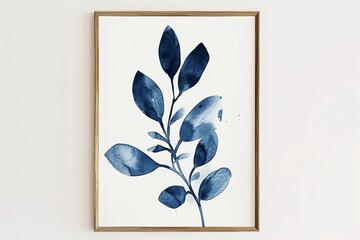 Navy Blue Botanical Watercolor Art: Abstract Indigo Blossom Print for Eclectic Wall Decoration and Chic Home Decor