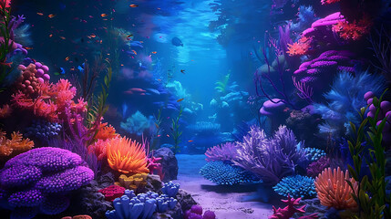 aquatic wonderland featuring a variety of colorful fish and flowers, including orange, blue, white,