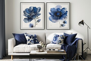 Navy Blue Botanical Art: Beautiful Blue Bloom Posters for Refined Home Decor