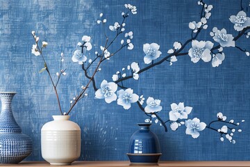 Blue Bloom Elegance: Refined Interior Design with Elegant Floral Wallpaper