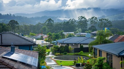 Fototapeta premium Advanced Rainwater Harvesting System in Suburban Area - Environmental Conservation Concept