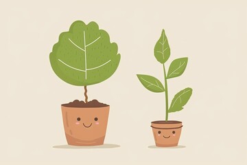 Joyful Tree Character in Neutral Pot Vector - Garden Grow Concept