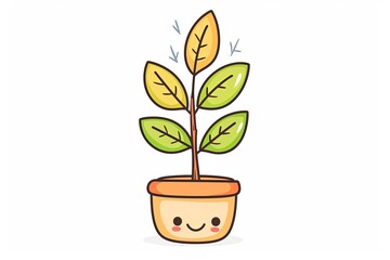 Kawaii Plant in Pot Vector Art - Vibrant Growth and Decorative Essence on White
