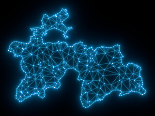 A sketching style of the map Tajikistan. An abstract image for a geographical design template. Image isolated on black background.