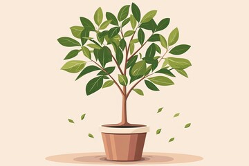 Obraz premium Neutral Botanical: Serene Tree in Pot with Whimsical Growth Concept