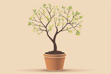 Enchanted Tree in Pot: Vector Growth Concept on Neutral Background