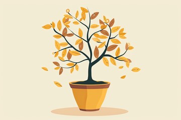 Intricate Leaf Patterns in Serene Tree Illustration with Money Concept Decoration