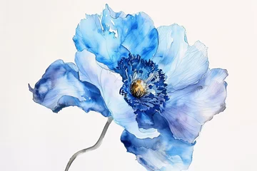 Fotobehang Boho Blues: Spring Floral Watercolor Artwork Poster © Michael