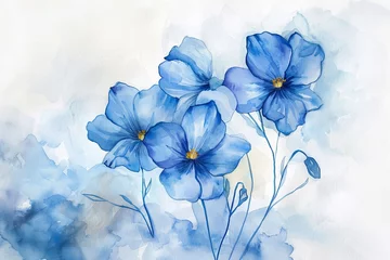 Fotobehang Blue Bloom Bliss: Exquisite Watercolor Spring Floral Art for Refined Interior Decor © Michael