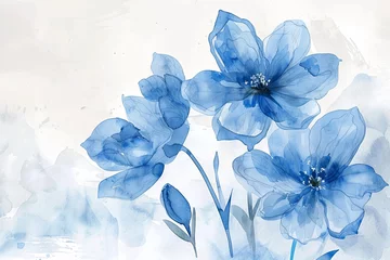 Fotobehang Watercolor Spring Floral Art in Blue Hues for Elegant Wall Decor - Blue Bloom Poster © Michael