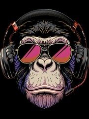 Monkey with Sunglasses and Headphones Vector