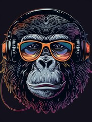 Monkey in Shades and Headphones Vector Design