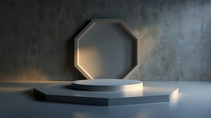 3d octagonal podium product display 3d rendering - obrazy, fototapety, plakaty