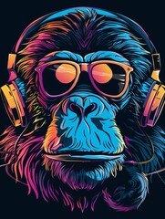 Monkey in Shades and Headphones Vector Illustration