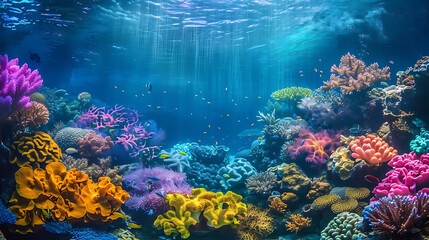 Naklejka na ściany i meble wildlife diversity in the ocean a colorful array of fish swim among vibrant corals, while a vibrant