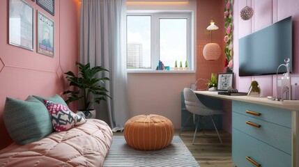 3d rendering interior elements of teenage girl's room