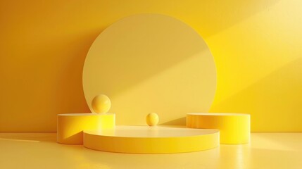3D rendering of minimalist podium in yellow studio