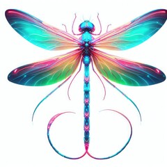 Bright dragonfly with neon shades isolated on a white background
