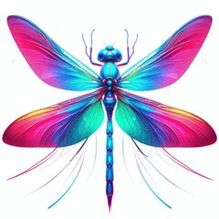 Bright dragonfly with neon shades isolated on a white background