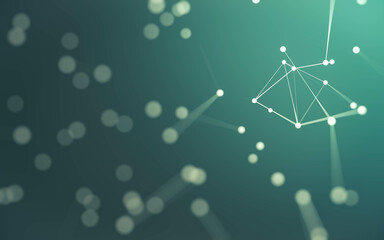 Abstract background. Molecules technology with polygonal shapes, connecting dots and lines. Connection structure. Big data visualization.