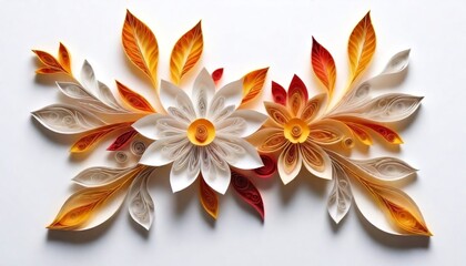 Close up of paper flowers on a white surface,3D illustration created with generative ai.