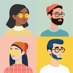 A set of modern flat vector illustration avatar multicultural diverse portraits