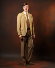 Young Man in Vintage Tan Suit

