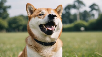 Beautiful portrait of a smiling Shiba Inu