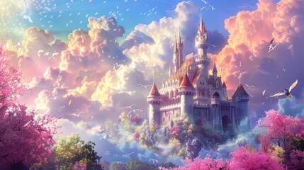 Fantasy world kingdom illustration design with towers and fortresses