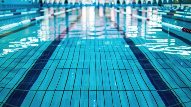 Indoor swimming pool with clear blue water and lane dividers - Powered by Adobe