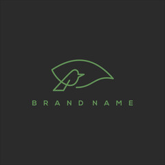 line art leaf and bird logo vector