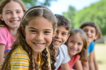 Portrait of smiling children in the park. Selective focus.