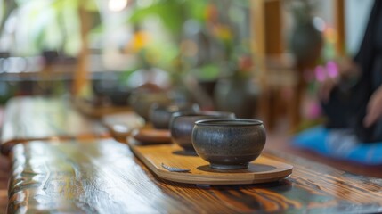 Soft music plays in the background as guests practice mindfulness and take in the peaceful surroundings while sipping on their favorite tea blend.