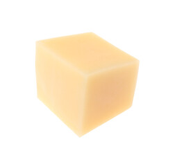 One cube of tasty cheese isolated on white