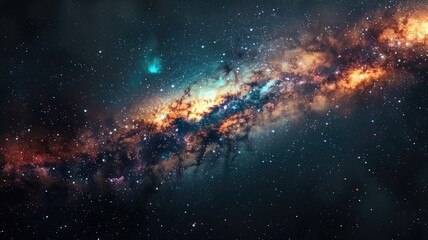 Fototapeta premium Vibrant cosmic scene with starry galaxy and bright comet streaking through space