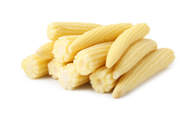 Tasty fresh baby corns isolated on white