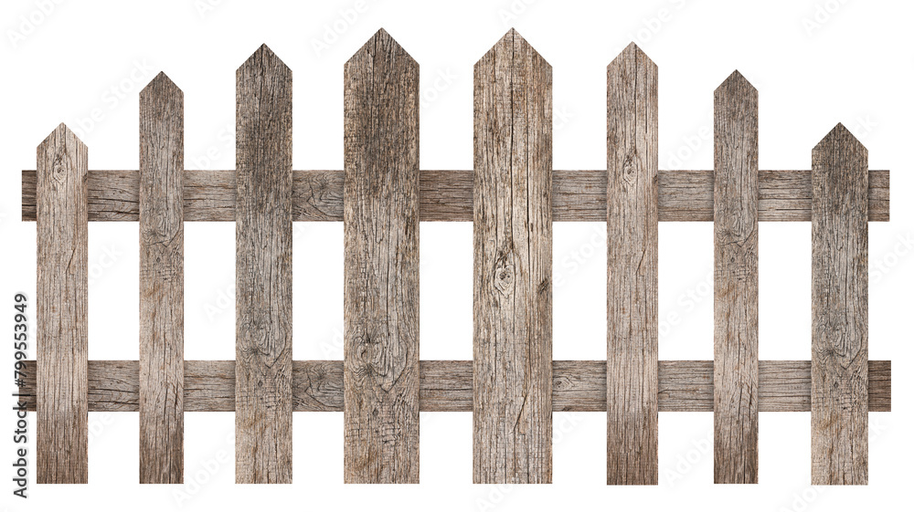 Sticker Wooden fence isolated on white. Enclosing structure