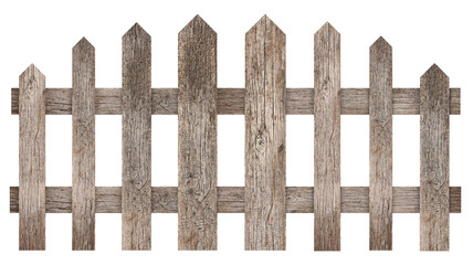 Naklejka premium Wooden fence isolated on white. Enclosing structure