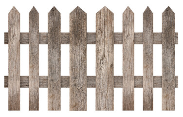 Wooden fence isolated on white. Enclosing structure