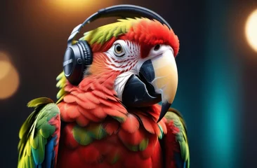Fotobehang Contemporary art collage. Music concept.Parrot DJ. Tropical mood © Hamster